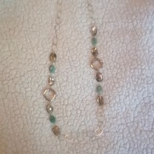 Long turquoise, silver, and stone necklace